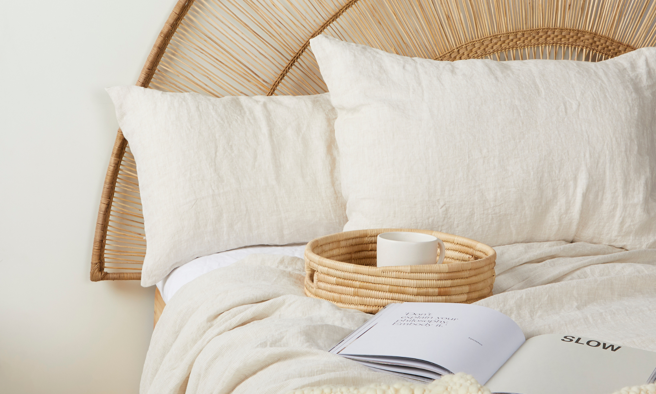 Linen bed linen beige-white striped - By Native