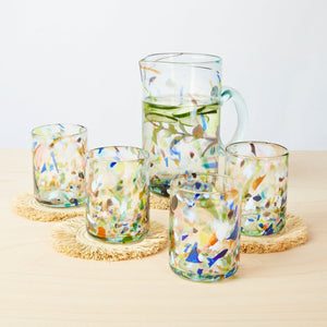 Large glass set of 4 Terrazzo and carafe - By Native