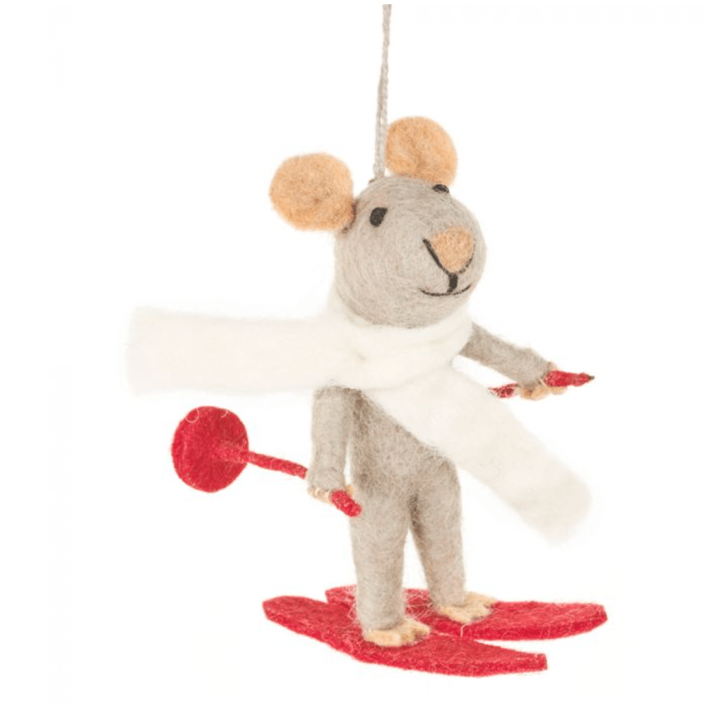 Handmade Marcel ski mouse Christmas tree decoration made of felt - By Native